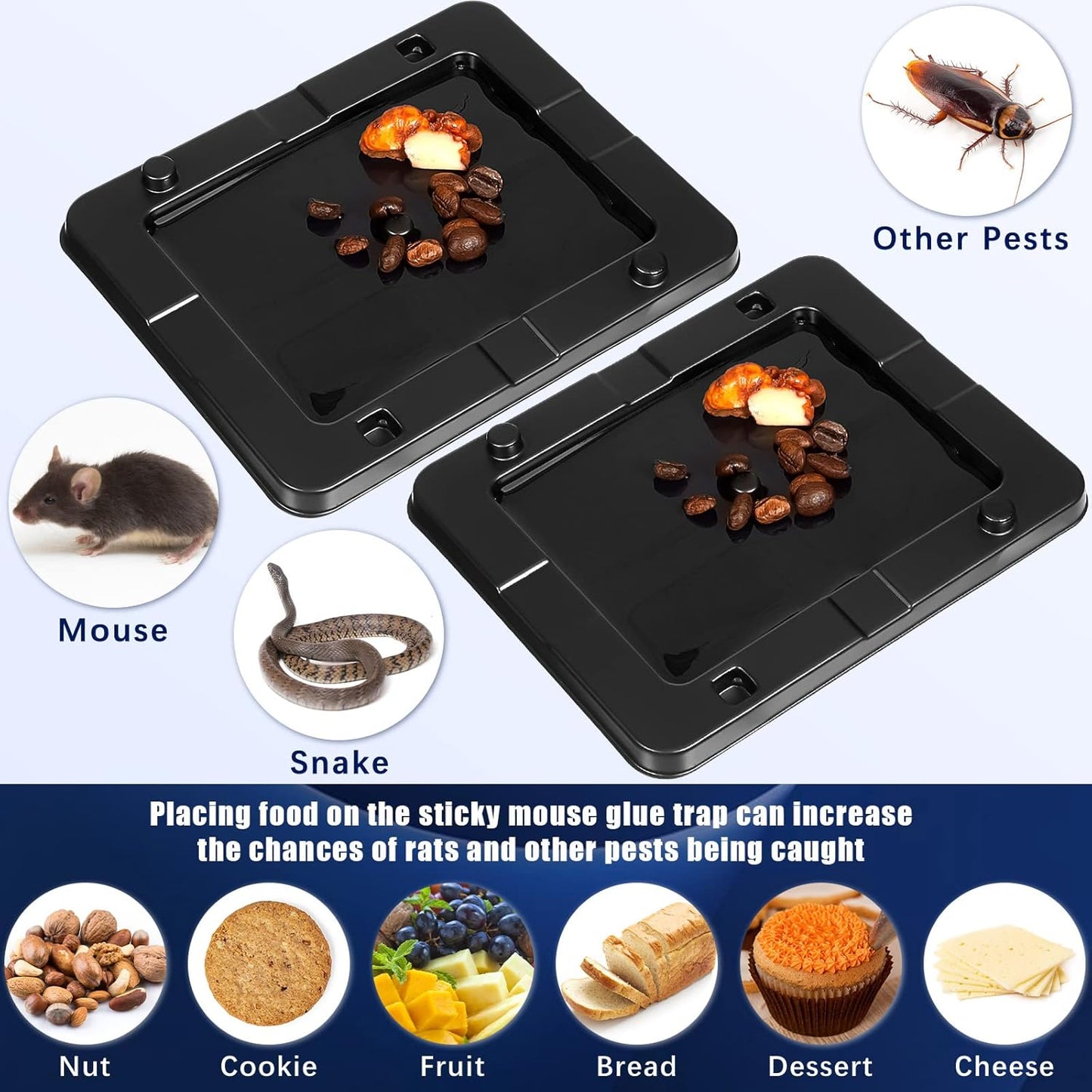Qualirey 24 Pack Mouse Insect Glue Traps Bulk Strong Sticky Mouse Traps Large Baited Glue Trays for Mice Snakes Indoor Rodent Killer Plastic Sticky Non Toxic Killer for Home Indoor Outdoor