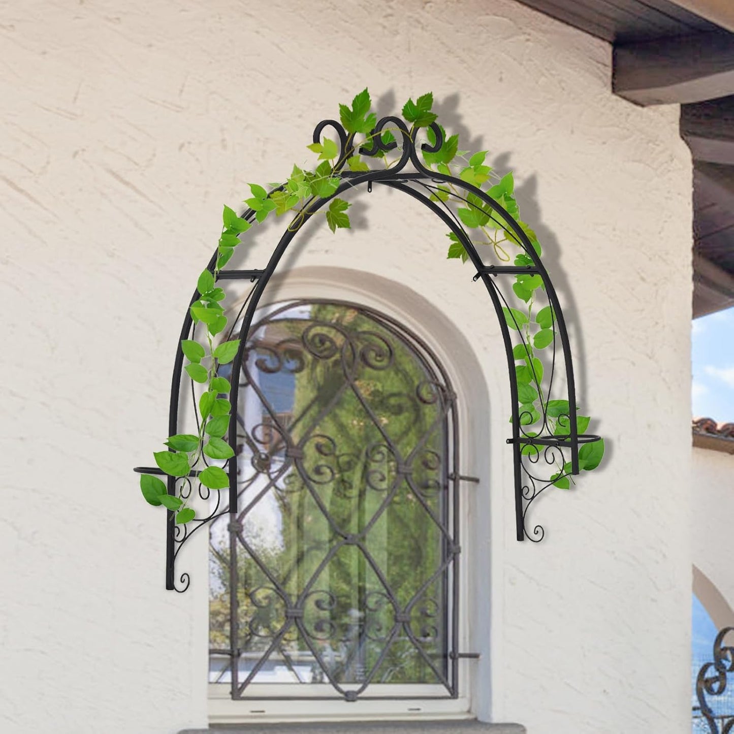 Kintness Steel Garden Window Trellis Arch - Wall-Mounted Garden Arbor for Climbing Plants Roses Vines Support Rack Decoration