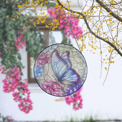 12''Stained Glass Butterfly Suncatcher, Window Hanging, Colorful Glass Decor with Metal Chain