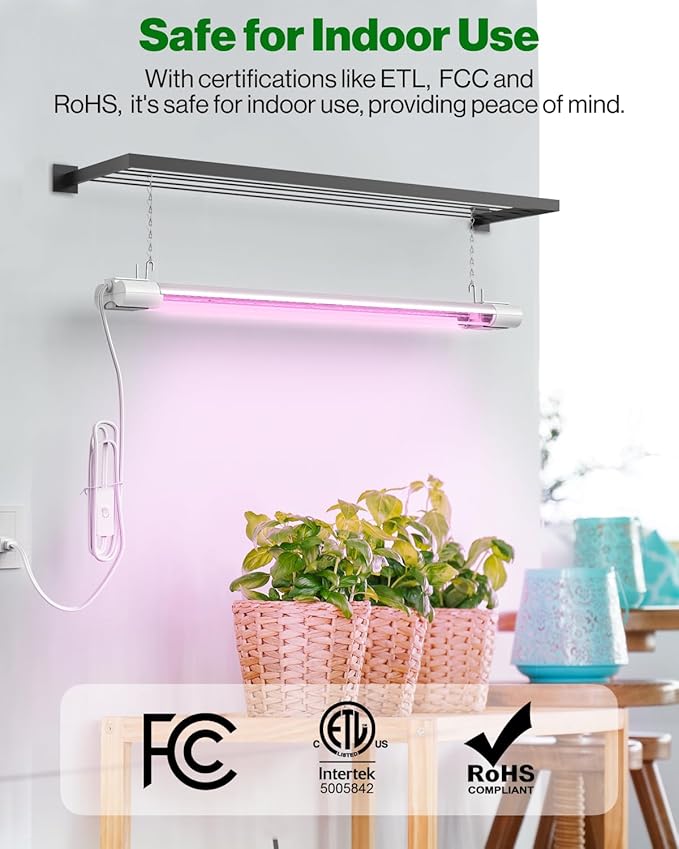Sunco 2ft Grow Light LED, 20W, Full Spectrum, for Seed Starting, Seedling, Indoor Plants, Plug in Suspended Fixture, Link Up to 8, Inline Switch, ETL 4 Pack.