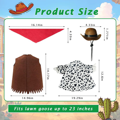Western Cowboy Porch Goose Outfits - Fits 23" Lawn Statues, Includes Cowboy Hat & Triangular Scarf - Cute Plastic/Concrete Goose Clothes for Outdoor Patio, Yard Decor & Western Theme Parties