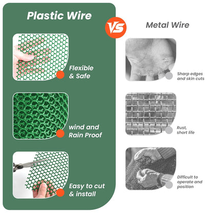 16IN x 50FT Plastic Chicken Wire Mesh, Chicken Wire for Floral Arrangements, Chicken Wire Mesh for Crafts with 100 Pcs Zip Ties, Mesh Fence for Dogs, Deers, Poultry