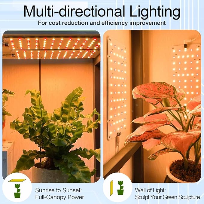 DOMMIA Grow Light, 20W Ultra-Thin Panel Grow Lights for Indoor Plants, High PPFD Full Spectrum, Dimmable, 6/12/16H Timer Auto on/Off, Suitable for Indoor Growing, Warm White 2-Pack