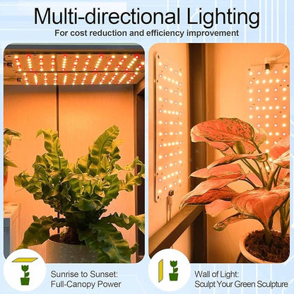 DOMMIA Grow Light, 20W Ultra-Thin Panel Grow Lights for Indoor Plants, High PPFD Full Spectrum, Dimmable, 6/12/16H Timer Auto on/Off, Suitable for Indoor Growing, Warm White 2-Pack