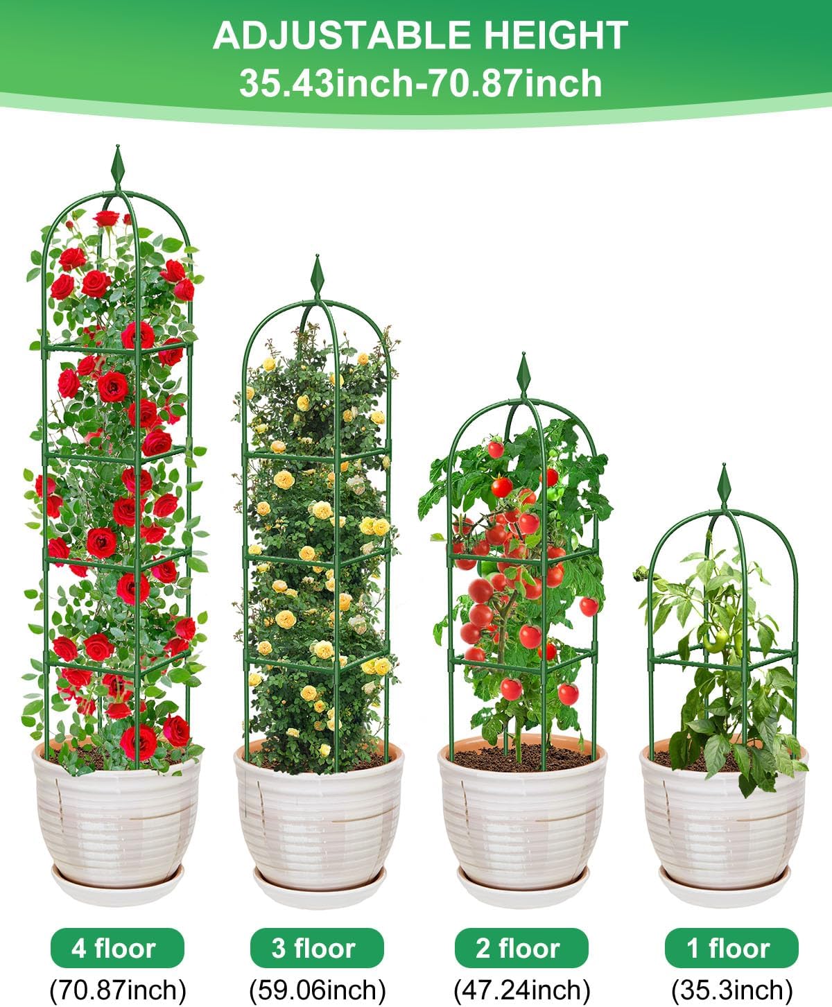 Garden Trellis for Climbing Plants Outdoor & Indoor - 2 Pack 6Ft Tall Rustproof Plant Support Cage for Vines, Flowers, Vegetables, Roses | Heavy-Duty, Adjustable & Decorative