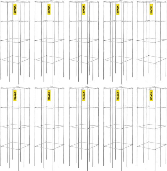 VEVOR Tomato Cages, 11.8" x 11.8" x 46.1", 10 Packs Square Plant Support Cages, Silver PVC-Coated Steel Tomato Towers for Climbing Vegetables, Plants, Flowers, Fruits