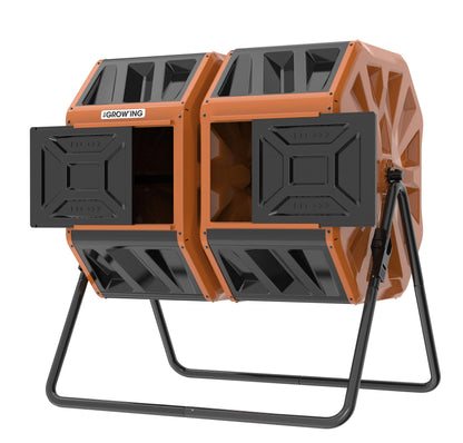THE Growing 53 Gallon Large Outdoor Compost Bin Tumbler Barrel, Orange