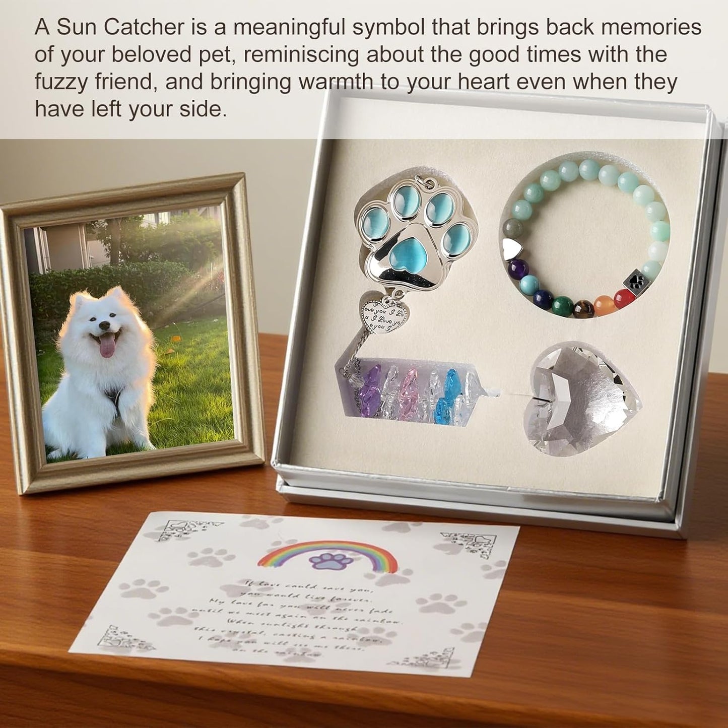 Dog Memorial Gifts for Loss of Dogs, Crystal Suncatcher & Bracelet Remenbrance Gift, Paw Print Sun Catcher Crystals Prisms Hanging Garden Decorations, Pet Sympathy Cat Bereavement Gifts (Blue)