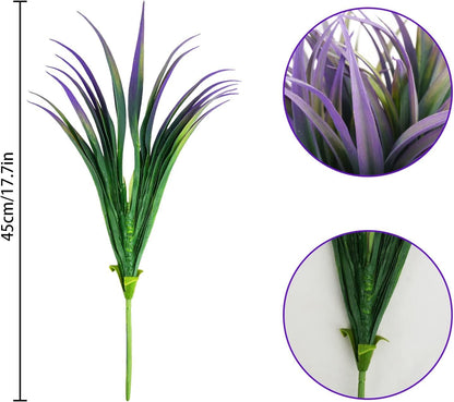 32Pcs Artificial Grass Fake Plants 17.3in Outdoor Plants UV Resistant Faux Greenery Stems Fake Grass for Home Window Garden Office Patio Pathway Front Porch Halloween Décor Green & Purple