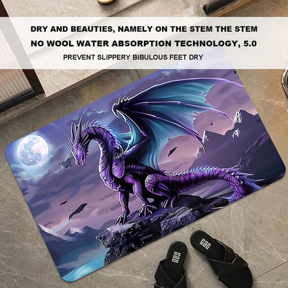 Bath Mat-Bathroom Rug，Purple Dragon with Blue Wings-Absorbent Non Slip Quick Dry Stain Resistant Easy to Clean Care Shower Rug for Bathtub Shower Room 20×31Inch (50 * 80cm)