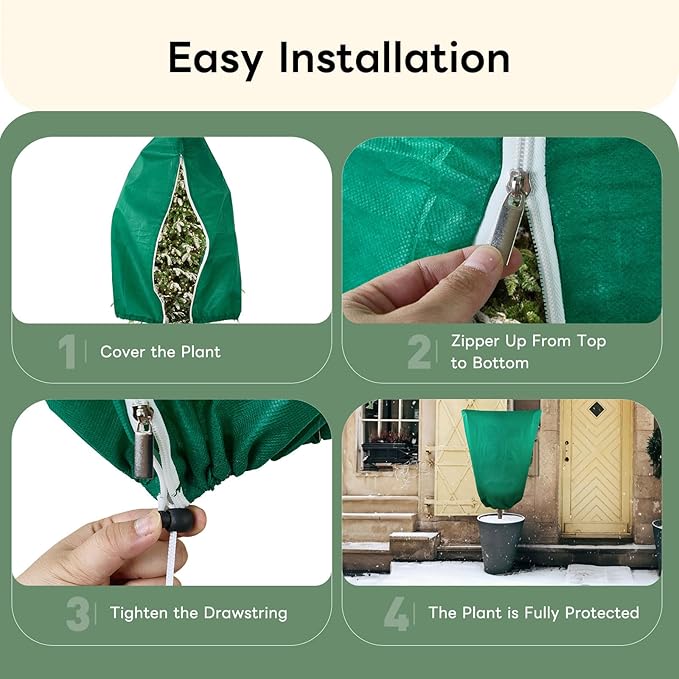 YATHO Plant Covers Freeze Protection 2 Packs 47.3" W X 71" H Thicker Large Outdoor Winter Frost Cloths Blankets with Zipper Drawstring, Reusable Garden Tree Cover Bags for Fruit Tree Shrub Potted