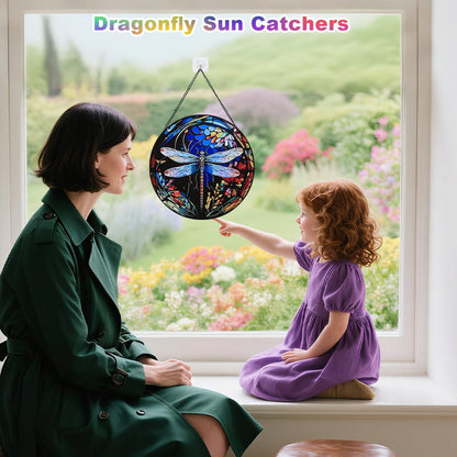 Stained Glass Window Hanging - Dragonfly Stained Glass Suncatcher, Sun Catchers for Indoor Window Decor, Gift for Women,Mom,Friends (12 Inch)