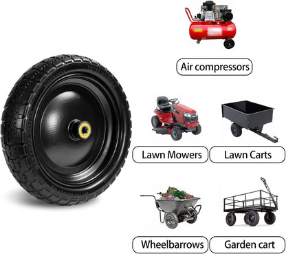 13" Tire Compatible with Gorilla Cart, 4.00-6 Flat Free Solid Tire and Wheel (Solid Polyurethane) for Wagon,Wheelbarrow,Yard Trailers-5/8" Bearings,Offset Hub 2.1" (2 Pack)