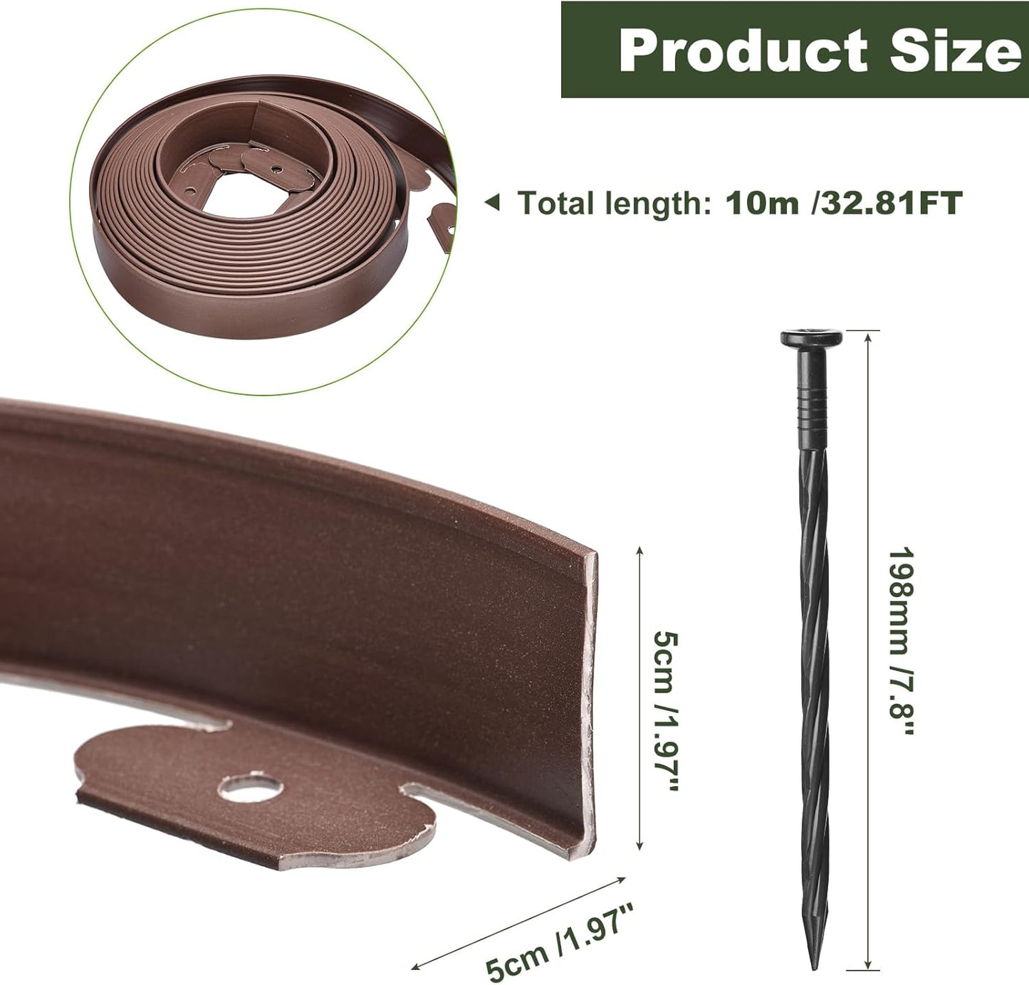 uxcell Landscape Edging, 1Pcs 33FT x 2" - No Dig Garden Edging Kit with 30 Stakes, Landscape Edging Border for Garden Lawn Flower Bed Yard Grass (Coffee)
