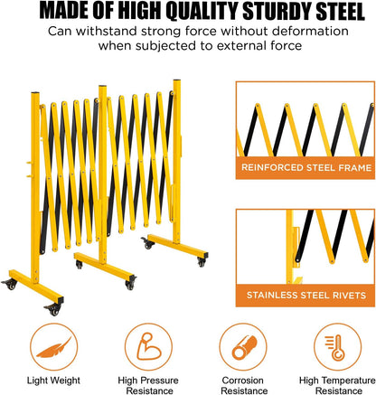 TECSPACE Industrial Expandable Metal Barricade, Expansion Size 16.4 FT, Yellow and Black,Durable Steel Safety Barricade with casters, Flexible Mobile Barrier Gate, Adjustable Traffic Fence