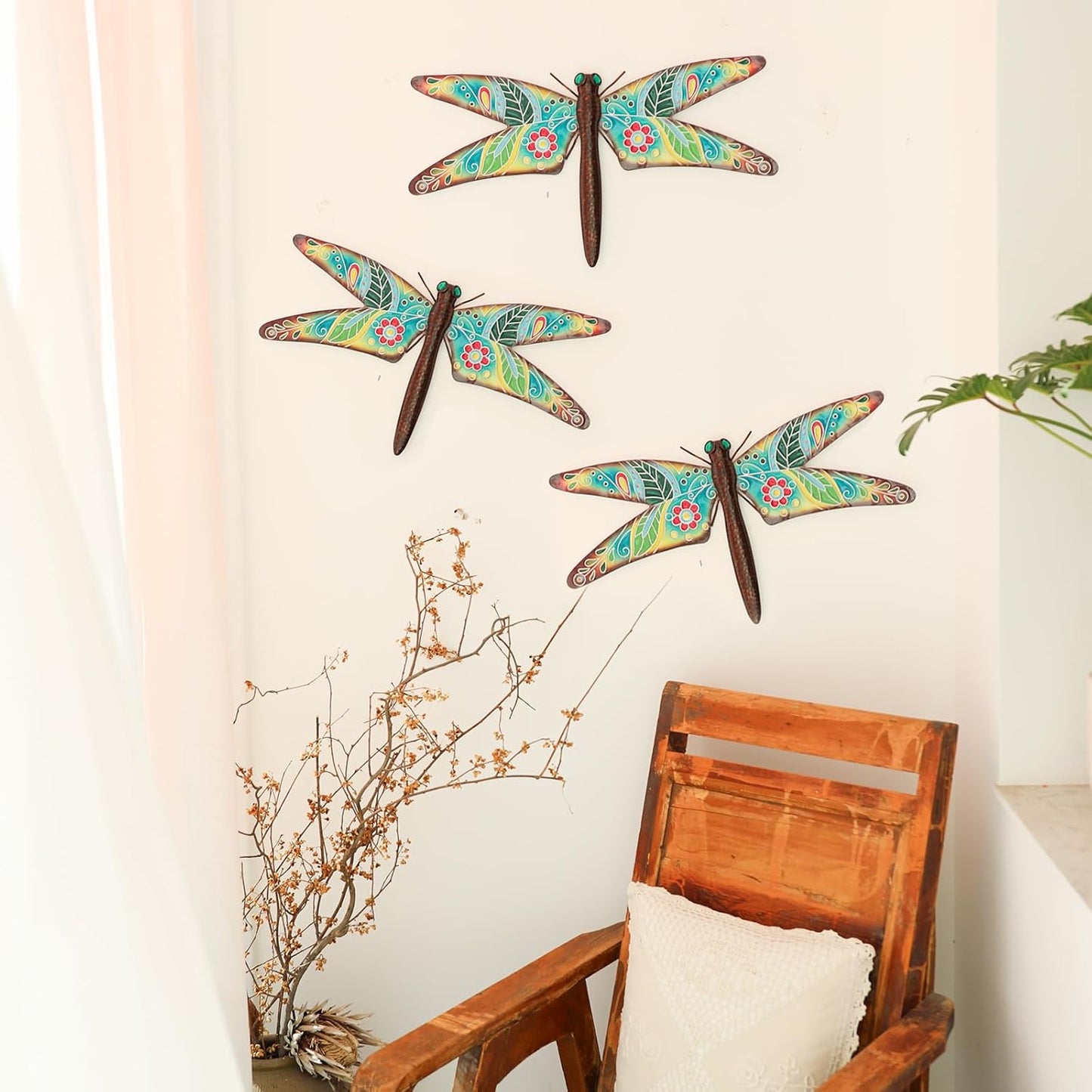 VCUTEKA Outdoor Metal Dragonfly Wall Decor Dragonfly Wall Sculpture Hanging Garden Wall Art Sculpture for Indoor Outdoor Patio Fence Decor Large