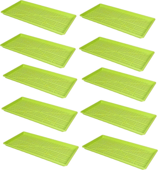 SUNPACK 10" x 20" Heavy Duty Mesh Plastic Seed Starting Tray, Lime Green, 1" (Pack of 10) - Ensures Water Drainage and Aeration, Perfect for Greenhouses or Indoor Gardening