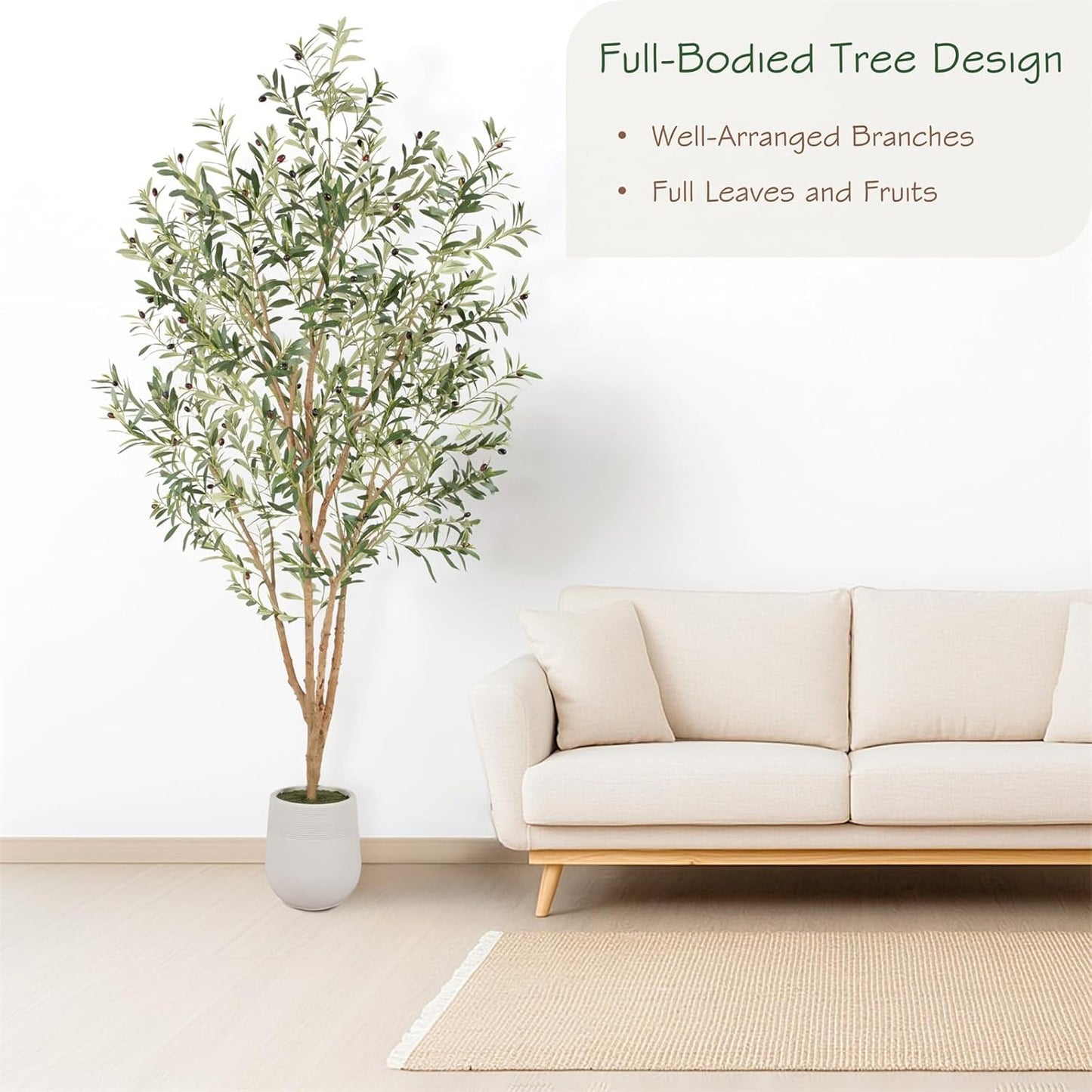 Bellacat 8ft Super Fuller Faux Olive Tree with Multiple Real Wood Trunks, 96in Olive Trees Artificial Indoor with Realistic Fruits & Leaves, Fake Olive Tree for Indoor & Outdoor Home Office Décor