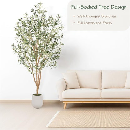 Bellacat 8ft Super Fuller Faux Olive Tree with Multiple Real Wood Trunks, 96in Olive Trees Artificial Indoor with Realistic Fruits & Leaves, Fake Olive Tree for Indoor & Outdoor Home Office Décor