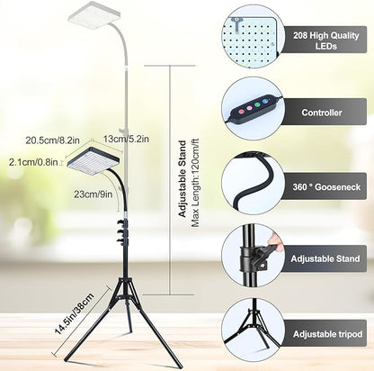 Grow Light with Stand and Timer, 25 Watt Power Home Plug Standing Tall Plant Light, Full Spectrum Grow Lights for Indoor Houseplants, Bonsai Tree, Seed Starting, 24"-64" Height Adjustable