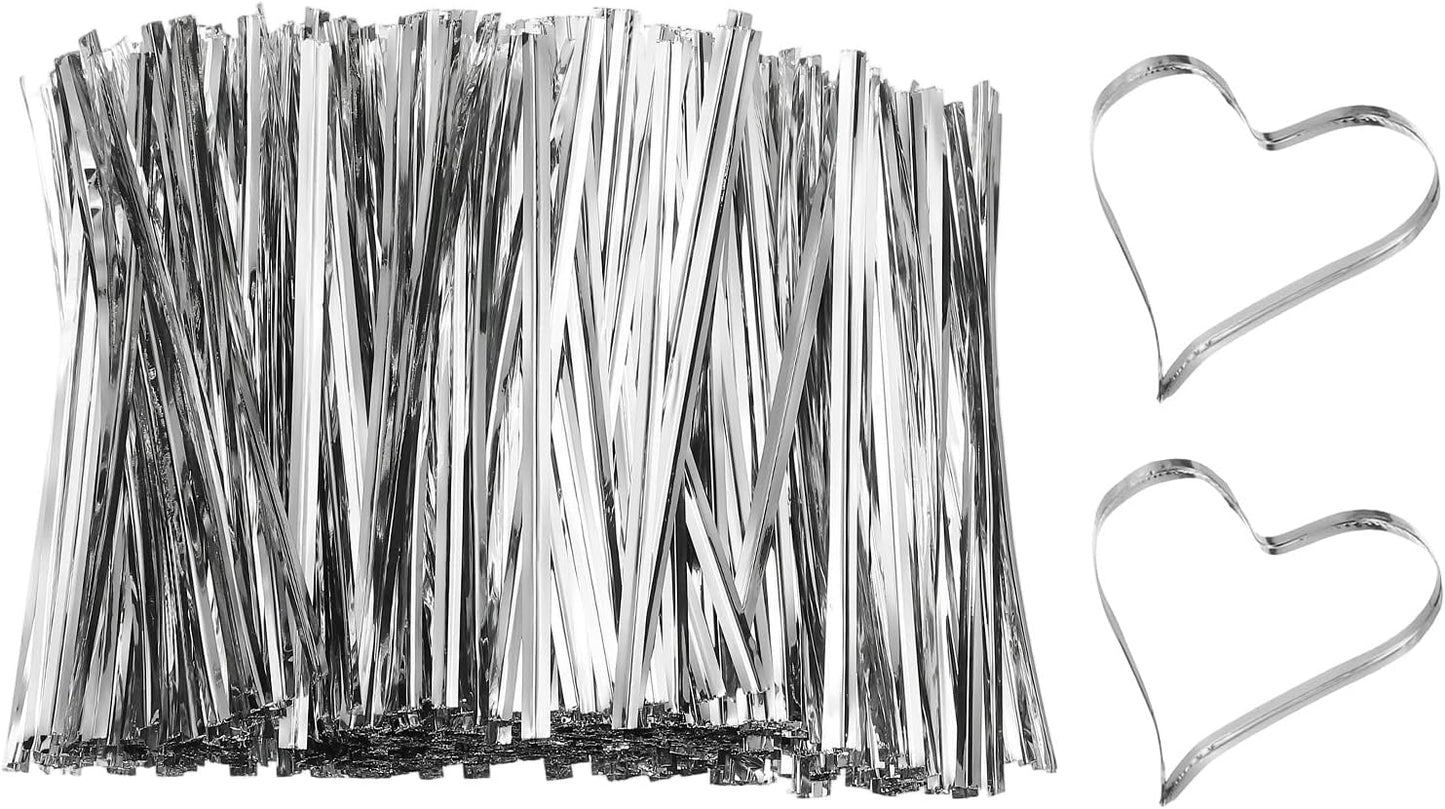 PATIKIL Bag Twist Ties 4 Inch, 800 Pcs Metallic Bread Ties for Treat Plastic Bags Gift Wrapping Candy Coffee Bag Plant Party Cake Favor, Silver