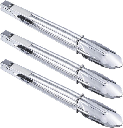 Stainless Steel Serving Tongs Grilling Tongs for Cooking Camping Barbecue (12-Inch 3 Pieces)