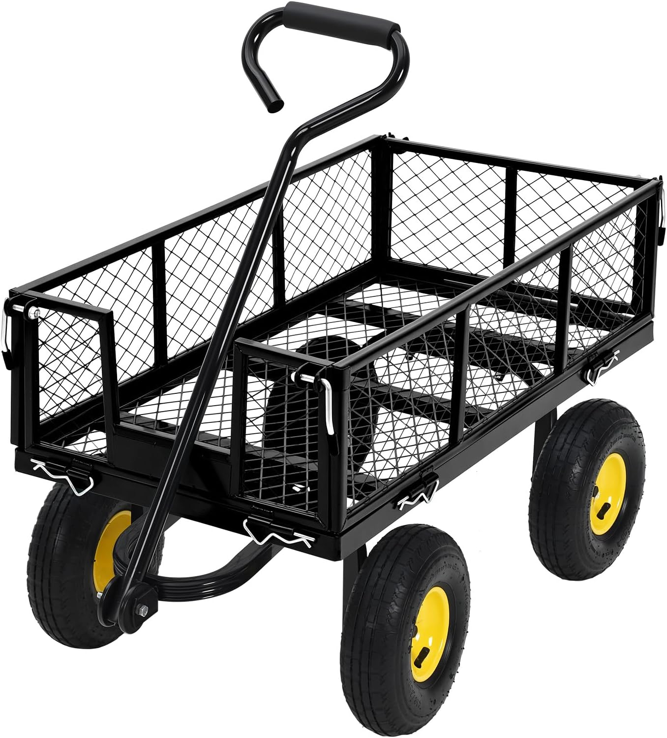 Steel Garden Cart, 900 LBS Heavy Duty Metal Garden Wagon with 10 in Wheels, Metal Push Wagon with 180° Rotating Handle and Removable Sides for Farm, Yard
