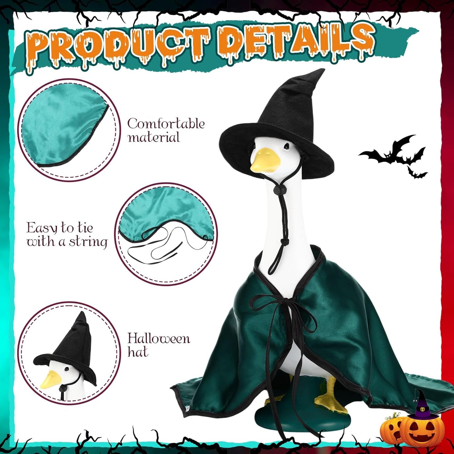 Vinsot Halloween Outdoor Porch Geese Outfit, 23" Patio Yard Porch Desk Goose Coat, Lawn Goose Accessories(Blackish Green, Velvet,Velvet)