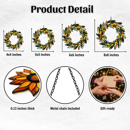 Mistletoe Wreath Acrylic Suncatcher Stained Glass Effect Window Car Hanging Christmas Ornament Indoor Outdoor Decor Garden Sun Catcher Panel for Christmas Lover for Women Mom Grandma