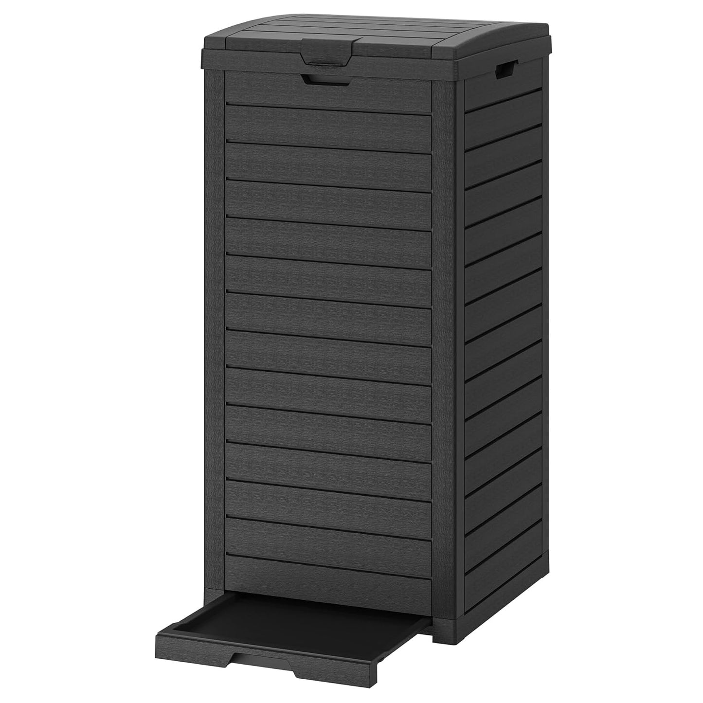 31 Gallon Outdoor Trash Can, Waterproof Resin Garbage Can with Lid and Drip Tray Easy Cleaning Kitchen Waste Bin Patio Waste Bin for Garden, Backyard, Deck and Office, Black