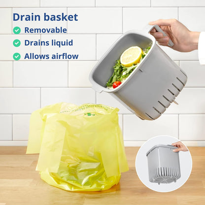 Blue Ginkgo Kitchen Compost Bin [2.6L / 0.69 GAL] – Filter-Free, Odor-Tight Countertop Food Waste Pail with Handles (Made in Korea, Gray)