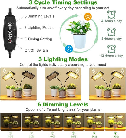 LBW Grow Lights for Indoor Plants,Full Spectrum Standing Plant Grow Light with 4/8/12H Timer, 6 Dimmable Levels,68" Adjustable Tripod, Floor Grow Lamp for Large Indoor Plants, Dual Heads Plus