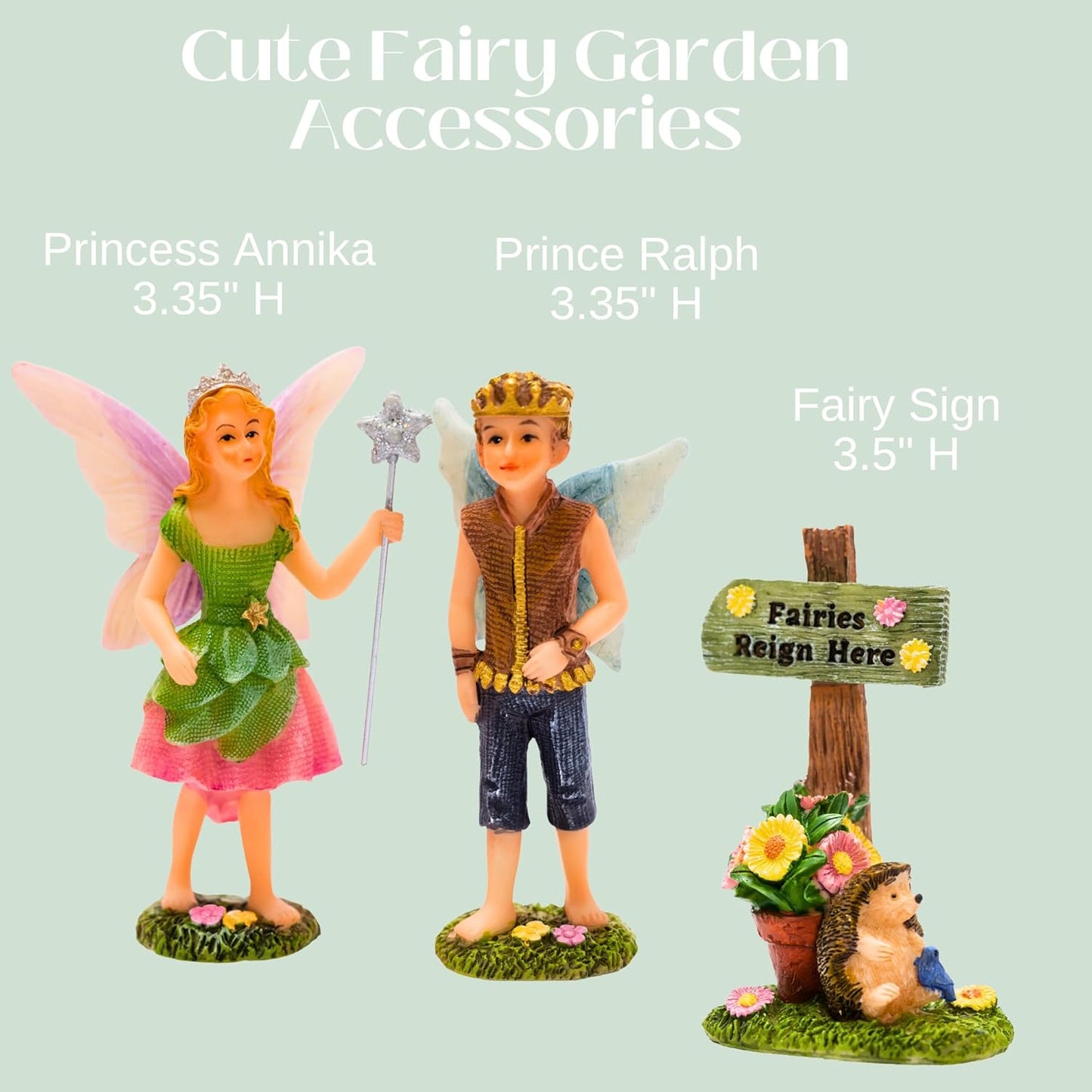 PRETMANNS Fairy House Kit - Fairy Garden Accessories for Outdoor Miniature Village Decor, with Castle, Prince and Princess Fairies & Sign - House, 9’ High & Door can Open Wide - 4 Piece Supplies