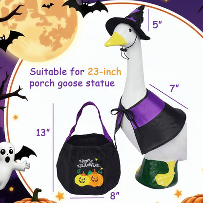 Halloween Porch Goose Outfits 23", Yard Goose Statue Clothes with Pumpkin Trick or Treat Bags, Fall Thanksgiving Outdoor Decor for Patio Lawn Garden and Porch Goode Theme (Witches Cloaks)