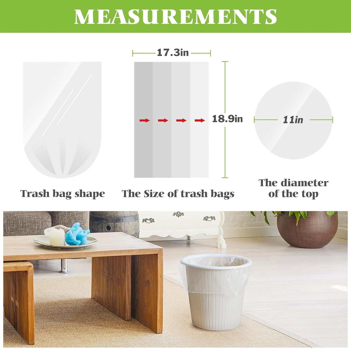 Teivio 3 Gallon 300 Counts Clear Trash Bags Garbage Bags, Mini Waste Basket Liners,Bathroom Trash Can Bin Liners, Small Plastic Bags for Home Office Kitchen Car Bedroom Dog waste Baby Diaper