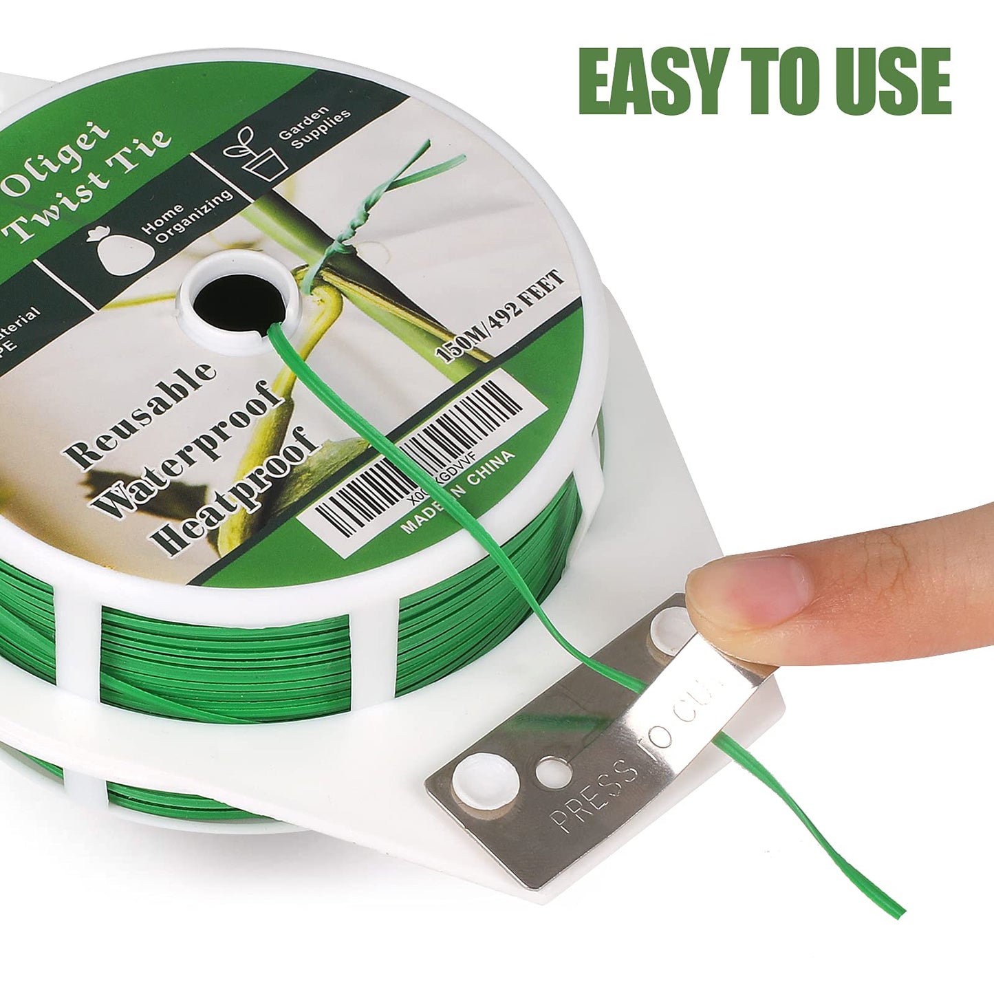 Green Garden Wire, Sturdy Plant Ties for Support with Cutter, 492FT/150m, Indoor, Outdoor, Home and