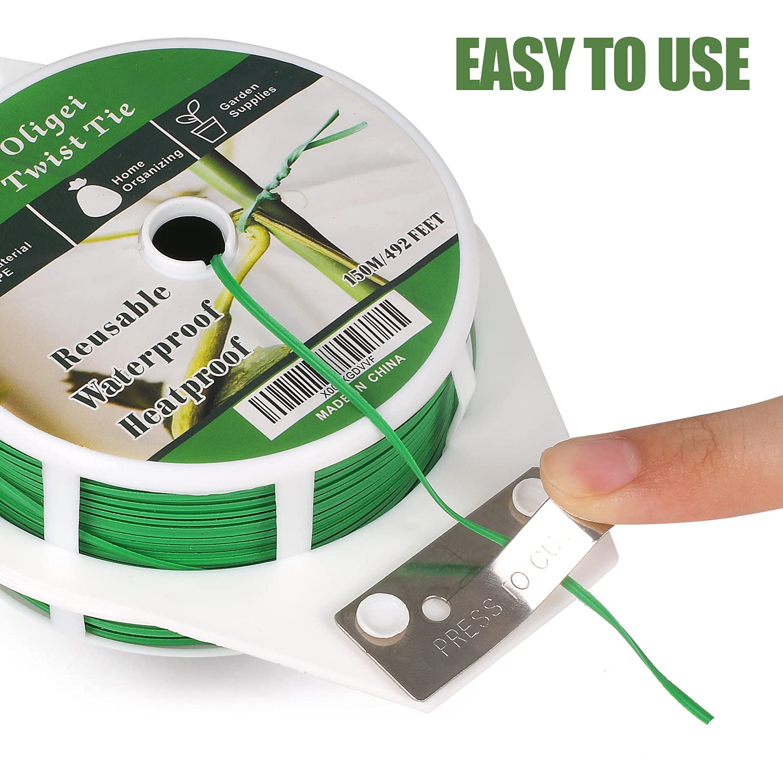 Green Garden Wire, Sturdy Plant Ties for Support with Cutter, 492FT/150m, Indoor, Outdoor, Home and