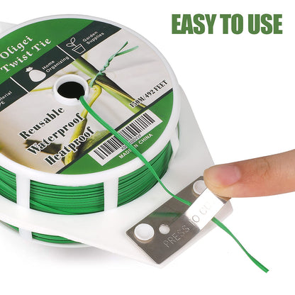 Green Garden Wire, Sturdy Plant Ties for Support with Cutter, 492FT/150m, Indoor, Outdoor, Home and