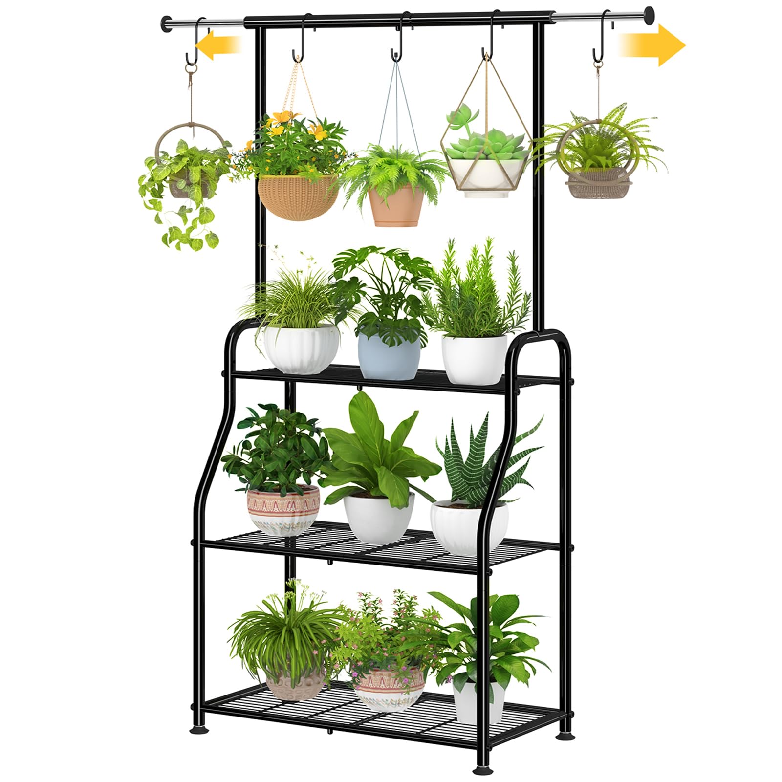 Simple Trending Plant Stand Indoor Outdoor, Heavy Duty Metal 3 Tiered Hanging Plant Shelf for