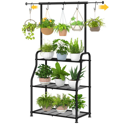 Simple Trending Plant Stand Indoor Outdoor, Heavy Duty Metal 3 Tiered Hanging Plant Shelf for