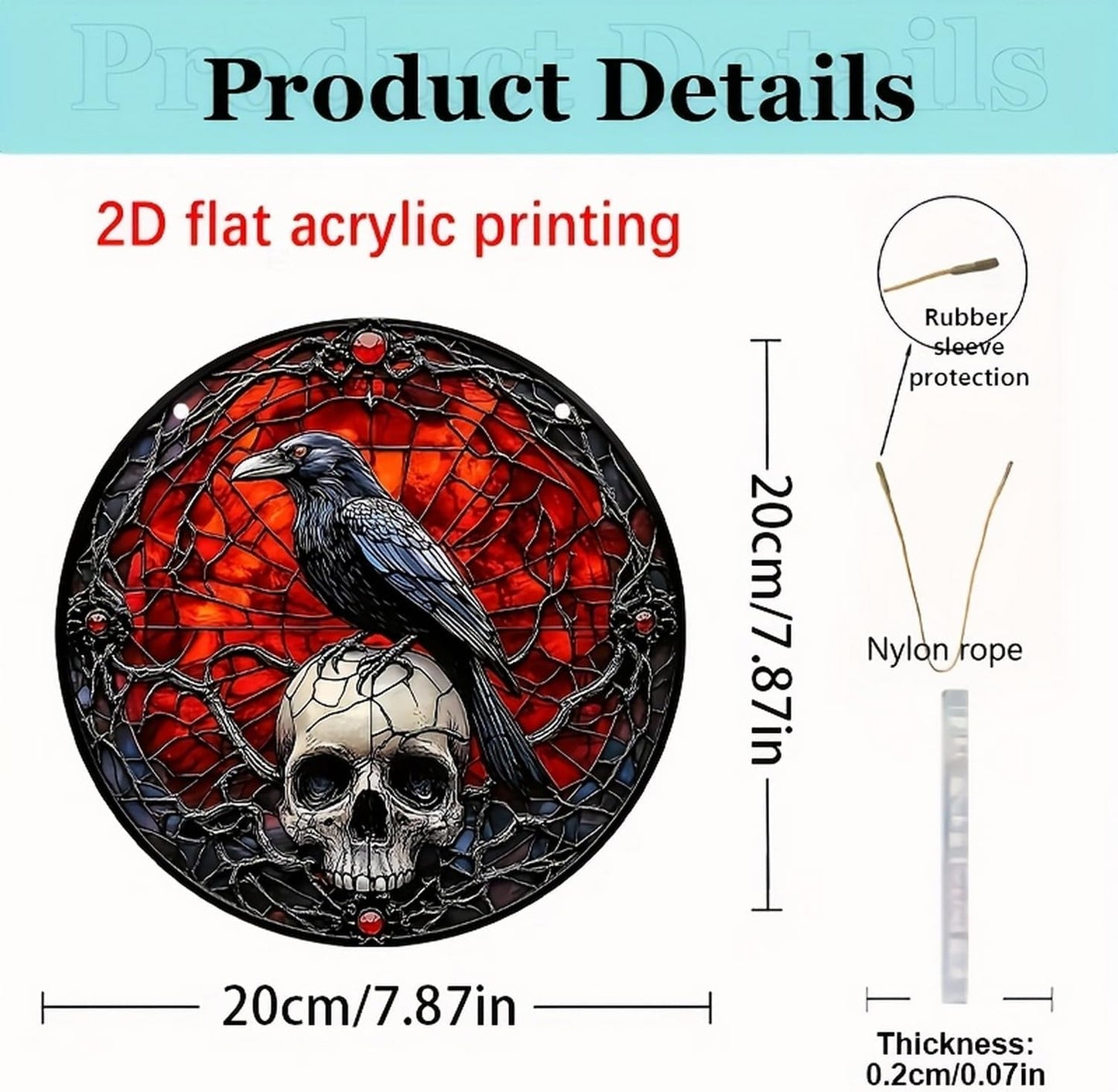 Halloween Sun Catchers Indoor Window Raven Skull Goth Window Decoration Black Goth Acrylic Decoration Black Red with Chain for Home Garden Housewarming Ornaments Gifts for Women Friend Party 7.87 Inch