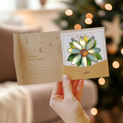 White Daisy Flower Acrylic Suncatcher Stained Glass Effect Window Car Hanging Christmas Ornament Indoor Outdoor Decor Garden Sun Catcher Panel for Flowers Lover for Women Mom Grandma