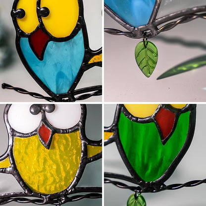 Multicolor Owl Decor Stained Glass Window Hanging,Best Bird Gifts for Owl Lovers Women,Bird Suncatcher for Window Home Decoration,Birthday Gifts for Lover and Friend