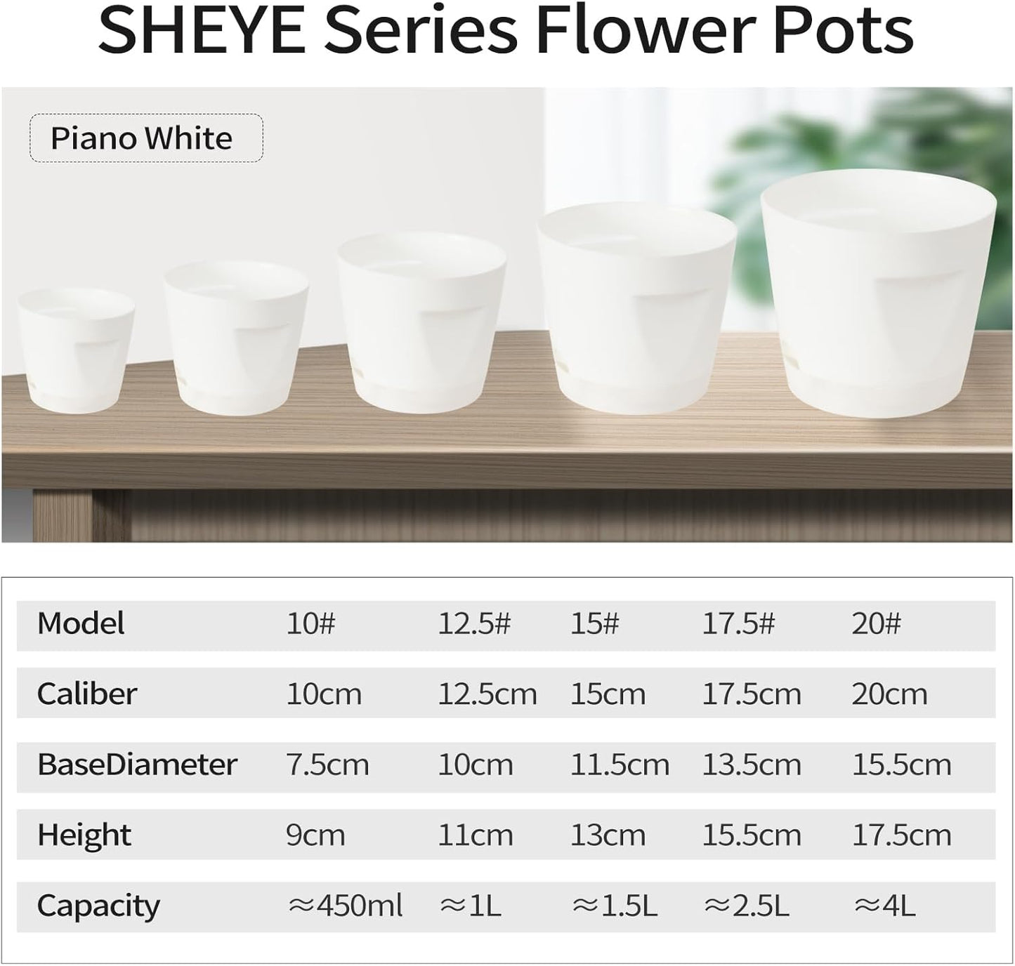 5 Pack Plastic Planters with Drainage, Self Watering Pots for Indoor Plants, Small Cute Plastic Pots in 5 Sizes, Ideal for Indoor Plants (White)