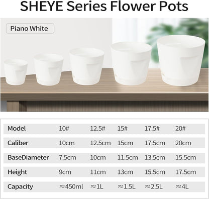 5 Pack Plastic Planters with Drainage, Self Watering Pots for Indoor Plants, Small Cute Plastic Pots in 5 Sizes, Ideal for Indoor Plants (White)