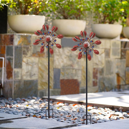 NUENUN Wind Spinner Outdoor Metal - Multi-Color Seasonal LED Lighting Solar Powered Glass Ball with Kinetic Wind Spinner Dual Direction for Patio Lawn & Garden