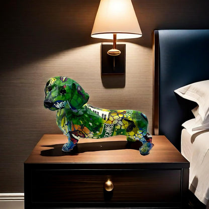 FUNSXBUG Colorful Dachshund Dog Statue Art Figurines Sculpture Collectibles Home Office Desktop Decor Outdoor Garden Display Decoration (Dachshund Dog 3)