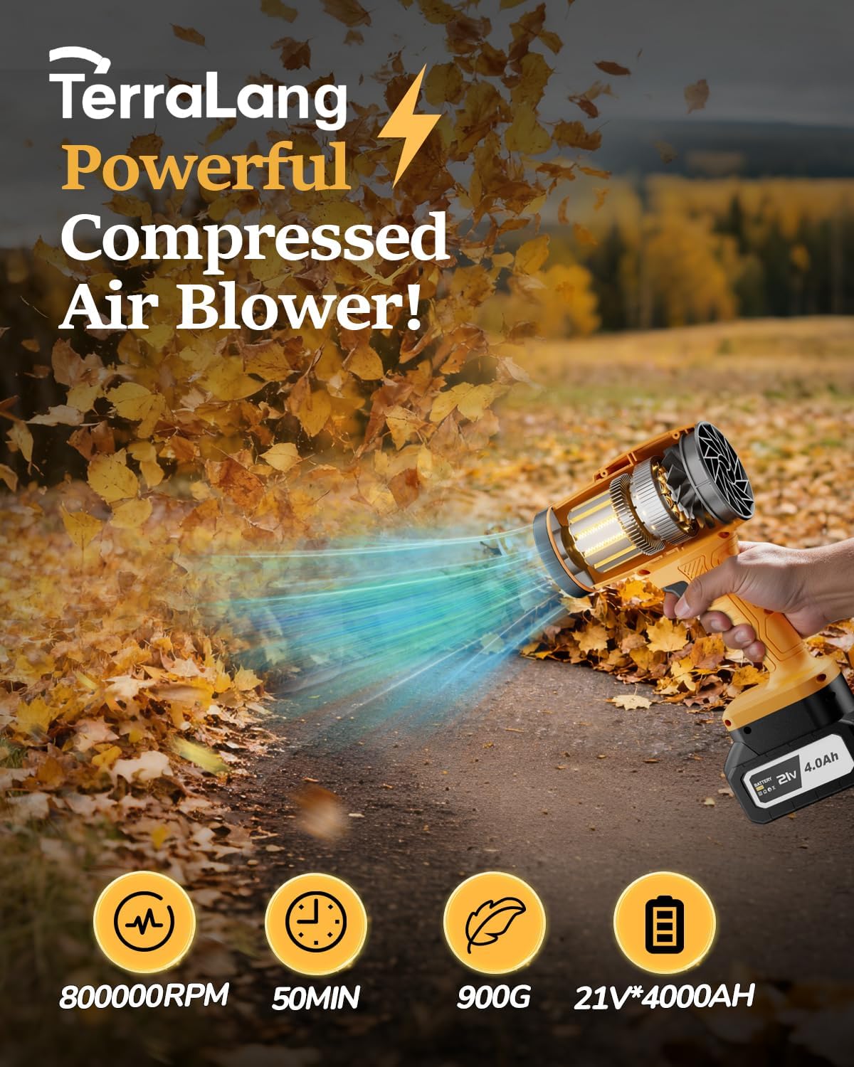 Electric Leaf Blower Cordless,800000RPM Adjustable Gear Handheld Leaf Blower with 2 * 4.0Ah Batteries and Charger Included.Power blowers for Lawn Debris.