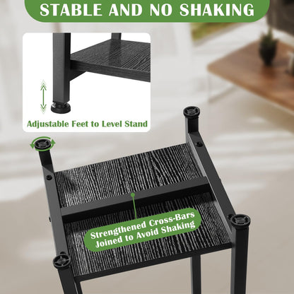 Extra Tall Plant Stand Indoor,40 Inch Plant Stands,2 Tier Metal Plant Stand with Heavy Duty Wood,Black