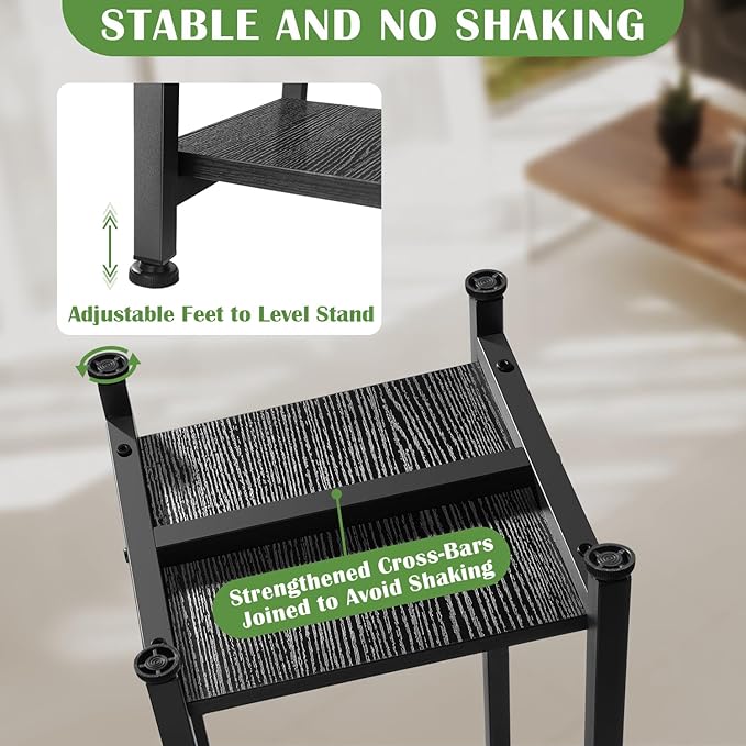 Tall Plant Stand Indoor,31 Inch Plant Stands,2 Tier Metal Plant Stand with Heavy Duty Wood,Black